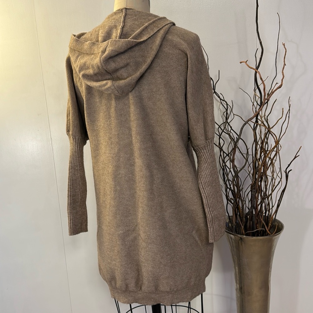 Long sleeve hooded open front cardigan in desert brown - Picture 5 of 6